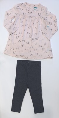 Mighty  Goods Baby Girl Dress Blouse & Gray  Leggings Set Cat Dog Pastel Pink