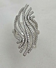 Sterling Silver .925 Elegant 17mm x 37mm CZ Swirl Ring Size 8