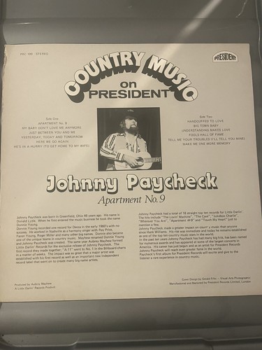 Johnny Paycheck Apartment No. 9 - 12” Vinyl Record LP - President - 1980 Country - Picture 2 of 2