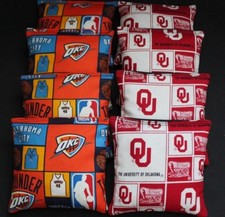OKLAHOMA SOONERS  OKLAHOMA THUNDER 8 BEAN BAGS/ BAGGO TOSS Quality Handmade 
