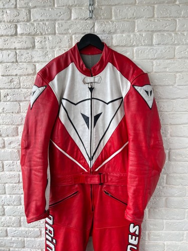 Dainese Red Logo Leather Moto Bike 2 pcs Race Suit Men's Size 52 / M - Picture 3 of 15