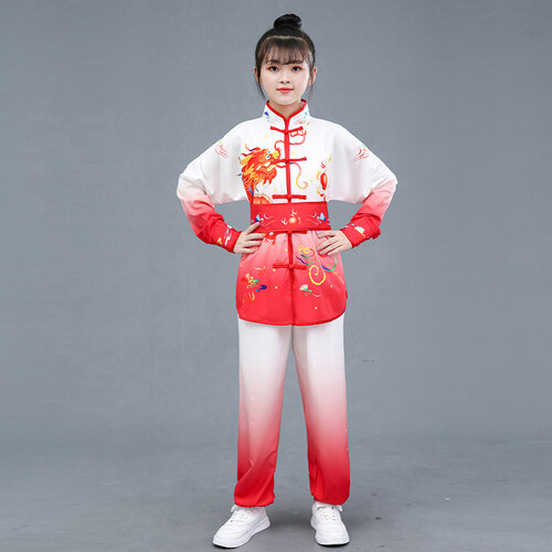Girls Boys Outfit Top Pants Set Stage Training Set Chinese Style Dragon Pattern - Picture 13 of 16