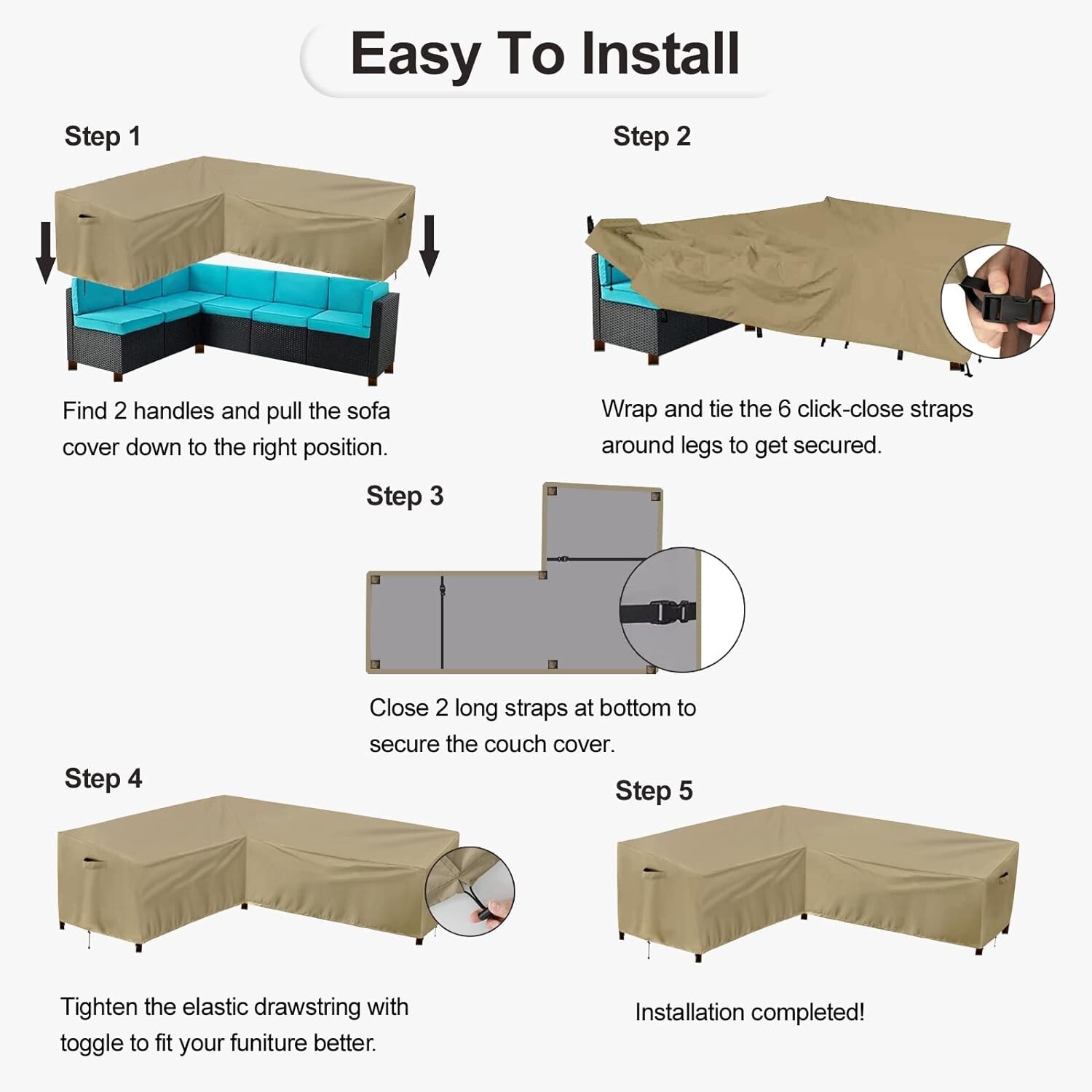 Outdoor Sectional Sofa Cover Waterproof L Shaped Patio Furniture Covers