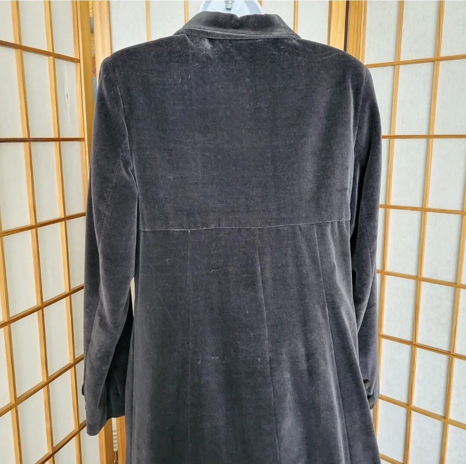 MAXI ABRIGO MUJER USADO EXCLUSIVO ITALIANO GRIS ALGODÓN TERCIOPELO TALLA PEQUEÑA Foto 2 de 4