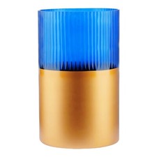 1 Classic Large 10 Inch Decorative Blue/Gold Tall Glass Hurricane Candle Holder