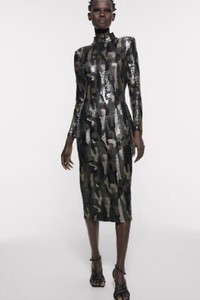 zara printed sequin dress