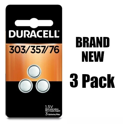 Duracell 303/357/76 Silver Oxide Button Battery, 3 Count UPC:0041333674483