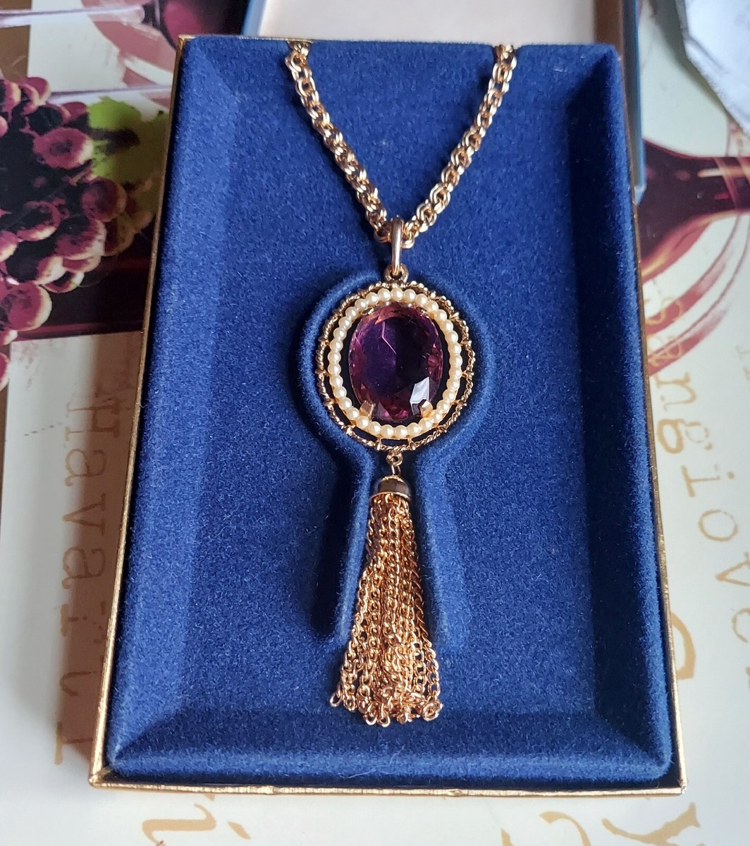 BTS★関税込★Lavish'e★Melting Stone Pearl Vintage Necklace AVON Vintage Pendant Necklace Faux Pearl Amethyst Stone