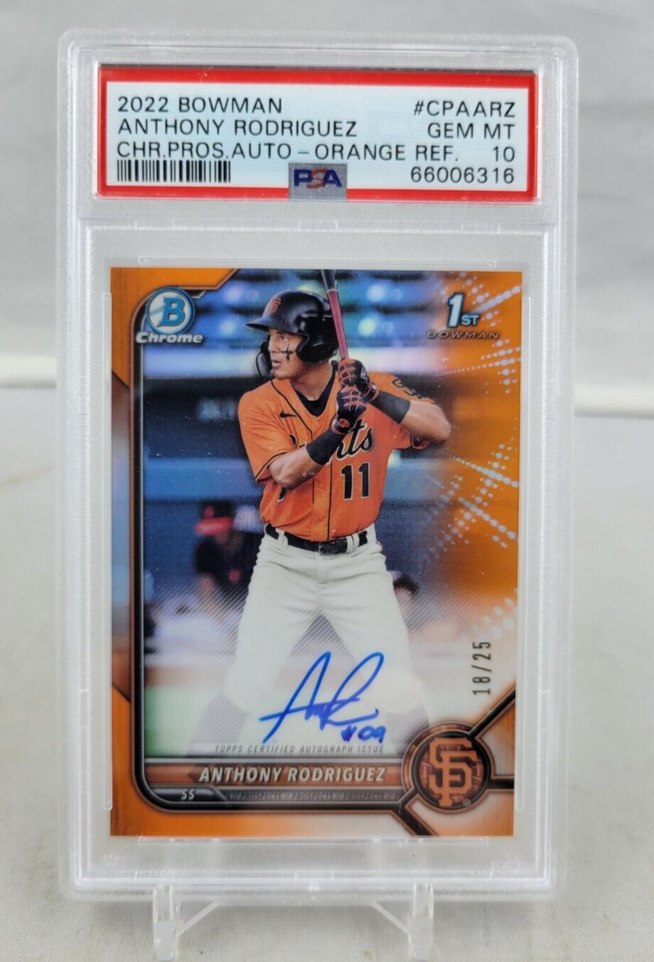 2022 Bowman Chrome 1st Orange Refractor Anthony Rodriguez Rookie Auto /25 PSA 10
