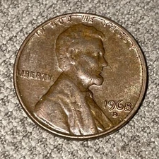 1968 D lincoln penny  Variety ERROR - letters on rim, L on Edge. Filled D TK1864