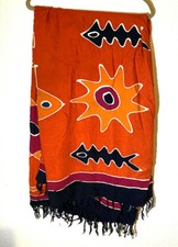 Vintage Beach Wrap Maxi Skirt Scarf Multi-Use Orange Psychedelic One Size