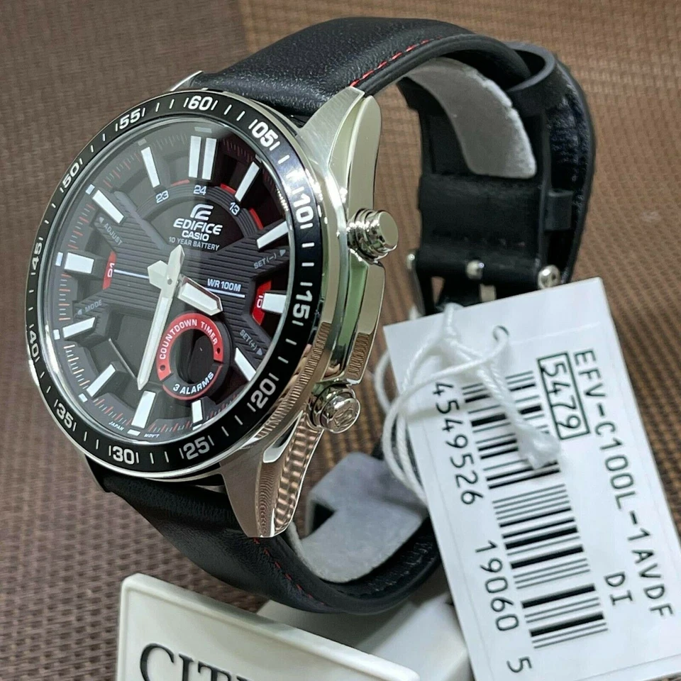 Casio Edifice EFV-C100L-1A Analog Digital Black Leather Chronograph Men's Watch - image 2 of 4