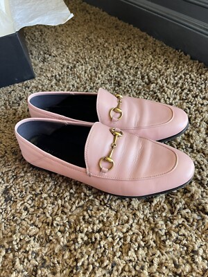 Women's Gucci Braxton Pink Horsebit Leather Loafer Flat Shoes