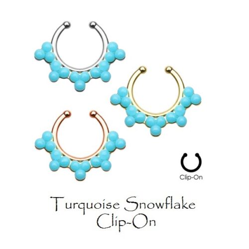 Fake Septum Ring - 200+ Designs/Colours Clip-On Gem Nose Hoop Indian Non-Pierced - Picture 29 of 44