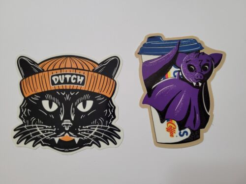 Dutch Bros Stickers - Glow In The Dark Cat And Cofee Bat - Picture 1 of 1
