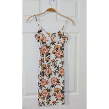 Ambiance Floral Mini Dress Bodycon Cami Summer Party White Pink Small NWOT