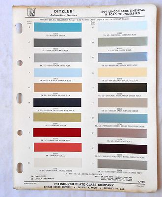 1964 LINCOLN PPG COLOR PAINT CHIP CHART ALL MODELS ORIGINAL