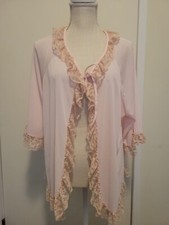 Vintage Roman's Pink Bed Jacket Lace Trim USA made