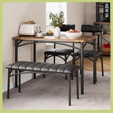 Dining Set Table and Upholstered Bench & Chairs Dinette for Small Space Kitchen