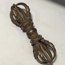 Tibetan Cast Brass Five-Pronged Vajra (Dorje) Ritual Implement — listing 2