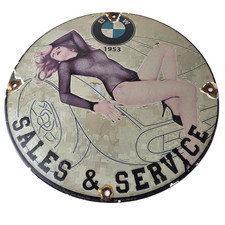 Vintage BMW Sign - Motorcycle Gas Pump Service Auto Porcelain Sign