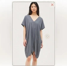 Grade And Gather Boxy Mini Dress Gray V Neck V Back Minimalist Size M/L