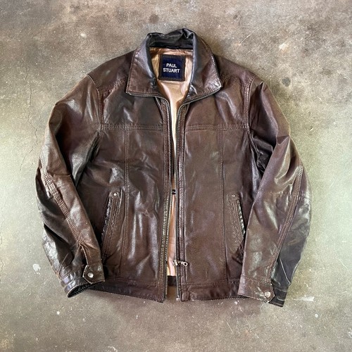 Paul Stuart, Men’s vintage Paul Stuart high end designer leather zip up jacket faded size 54