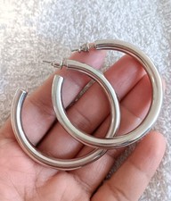 Beautiful Silver 3  Round Large Hoop Earrings