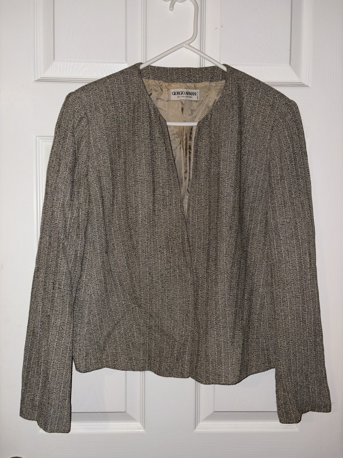 Armani Collezioni, Giacca donna vintage Giorgio Armani Le Collezioni grigia tweed foderata lana S/M