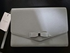 Image of TED BAKER Clutch Bag, Pale Grey Leather, with Bow