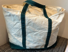 Vintage 80s LL Bean Boat and Tote Bag Large Zipper 22 x 16 x 12 Green Trim