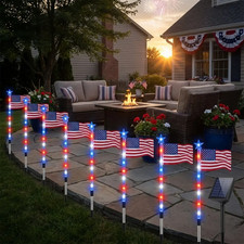 8-Piece American Flag Solar Light Set with 8 Lighting Modes for Outdoor Decor