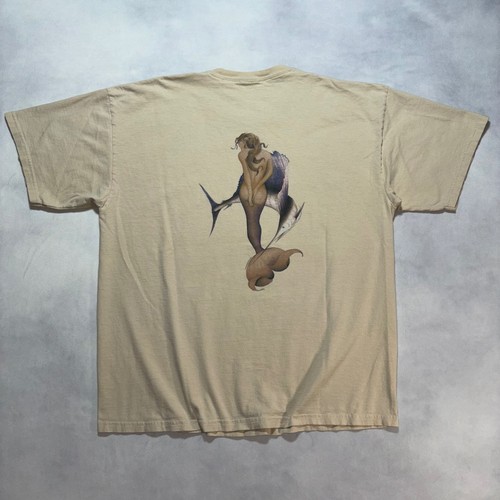 Vintage Mermaid Art T-Shirt Men's XL Marlin Beige Graphic Tee Robert Kline 90's