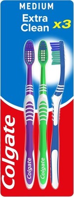 3xColgate Extra Clean Zahnbürste mittlere Borsten Soft Grip Zahnbürste, sortiert