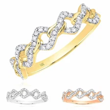 0.20CTW Natural Diamond 5mm 10K Gold Yellow White Rose Miami Stackable Ring