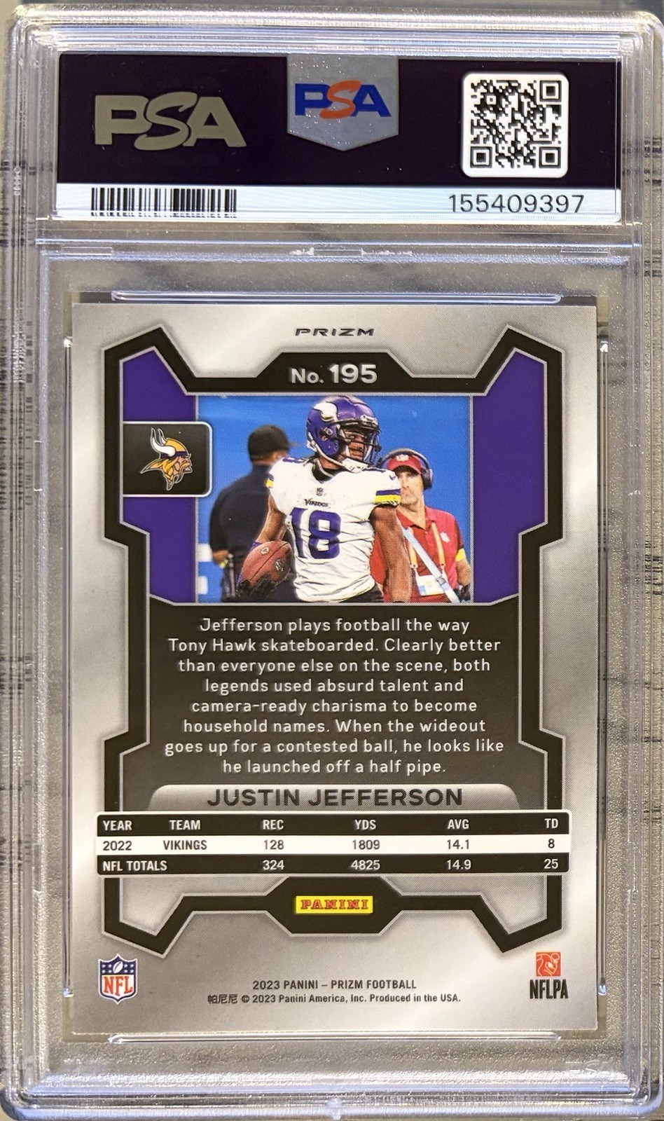2023 Panini Prizm JUSTIN JEFFERSON Black & White Checkerboard Prizm PSA MINT 9 view 2