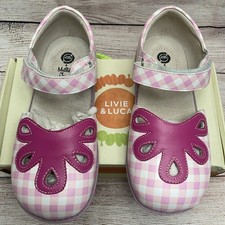 Livie Luca Mary Jane Pink Gingham Classic Pattern Leather 3Y New In Box