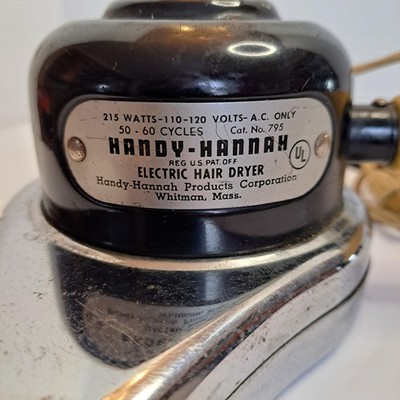 Vintage 1950's Handy-Hannah Vintage Hair Dryer Model 795 Black and