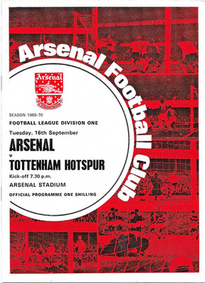 Stadionheft - Arsenal vs Tottenham Hotspur - 16.09.1969  - with token