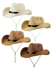 4 Pcs Straw Hats Bulk Western Cowboy Cowgirl Hat with Wind Stylish Color