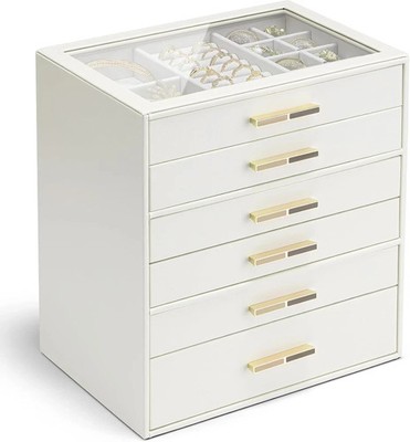 6 Layer Jewelry Box for Women, Glass Lid Jewelry Organizer with 6 Drawers for Ne