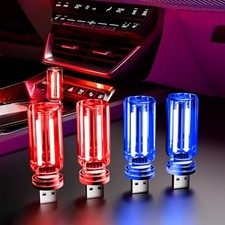 4 PCS USB Night Light, Touch Dimmable Mini USB LED Car Interior 2Red 2Blue
