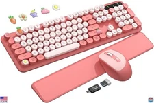 Chic Blush Pink Wireless Keyboard & Mouse Set - Retro Typewriter Style, 2.4GHz