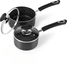 Nonstick Saucepan Set with Lid, Non Stick 1Qt & 2Qt Sauce Pan Set with Glass ...