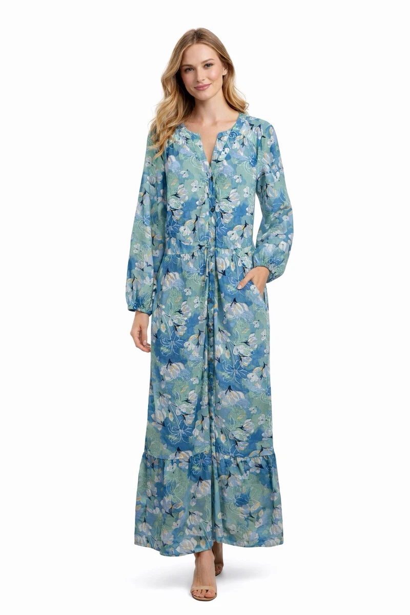 Linen Long Sleeve Floral Maxi Dresses for Women for sale | eBay
