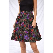 Vintage Size Large Midi Skirt Black Floral Cottage Prairie Boho Ruffle USA Made