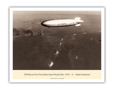 USS Macon ZRS-5 Pacific Fleet 1934 - Vintage Aviation Poster Clyde Sunderland