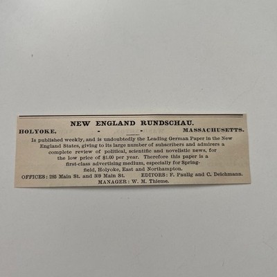 New England Rundschau F. Paulig & C. Deichmann MA 1890 Newspaper Ad SAI9-M22