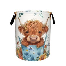 Highland Cow Large Storage Basket,Colorful Flowers Laundry Hamper/Bathroom/Ho...