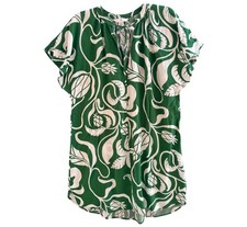 H&M Dress Green White Floral M Tie Neck Short Sleeve Lightweight Beach Resort